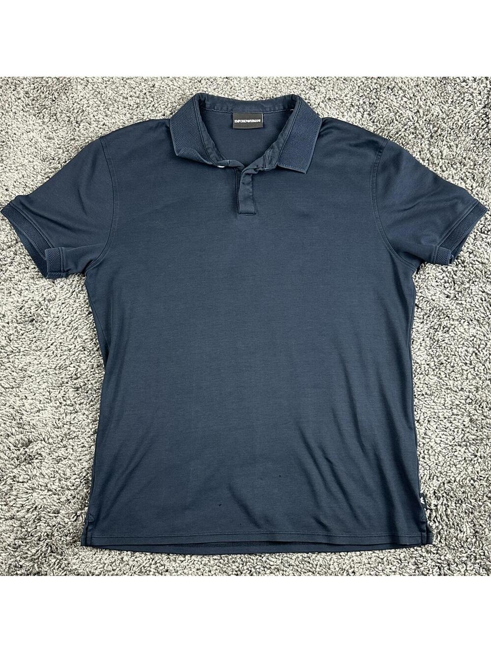 Emporio Armani Mens Polo Shirt Navy Blue Cotton Short Sleeve Sz Medium